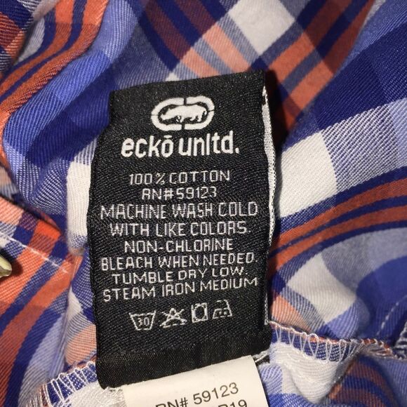4/$20 Ecko Unlimited Plaid Button Up SS Shirt Sz 6  Red White Blue - Picture 6 of 6